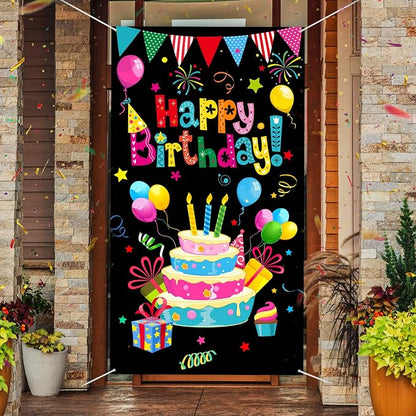 Tatuo Colorful Happy Birthday Banner Door Cover Porch Sign Happy Birthday by Tatuo