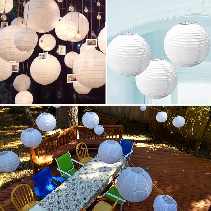 LURICO 10 Packs 12 Inch White Paper Lanterns Round Chinese/Japanese Hanging - Image 9
