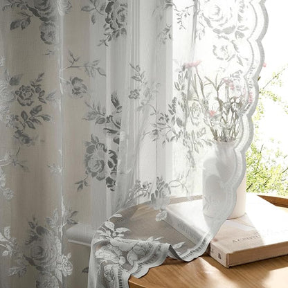 Gray Lace Curtains 102 Inches Long 2 Panels Grey Sheer Floral Curtains by SEEKRIGHTHomeDecor