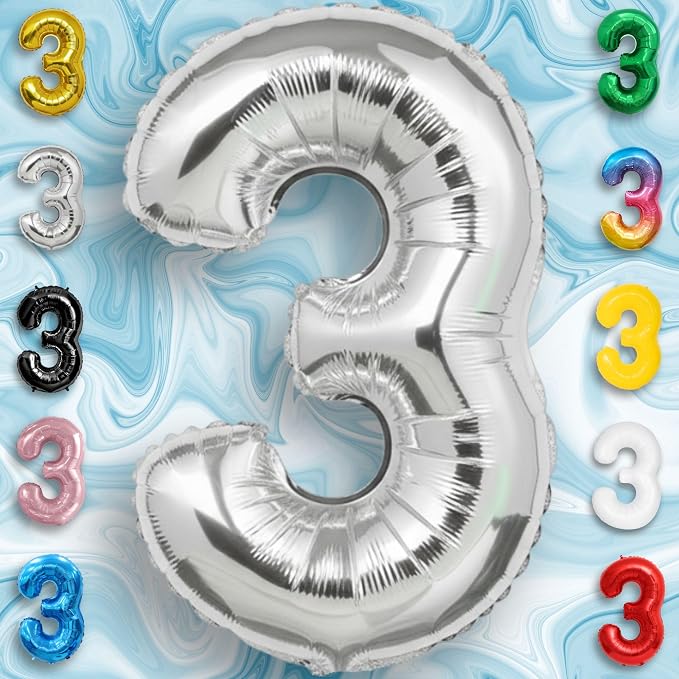 Silver Number Balloon 3 Mylar Foil Balloons 16 inch Small - Image 3