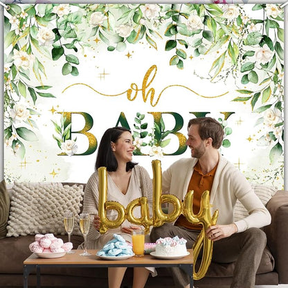 Greenery Boy Baby Shower Decorations Banner Floral Green Sage Oh Baby Backdrop - Image 3