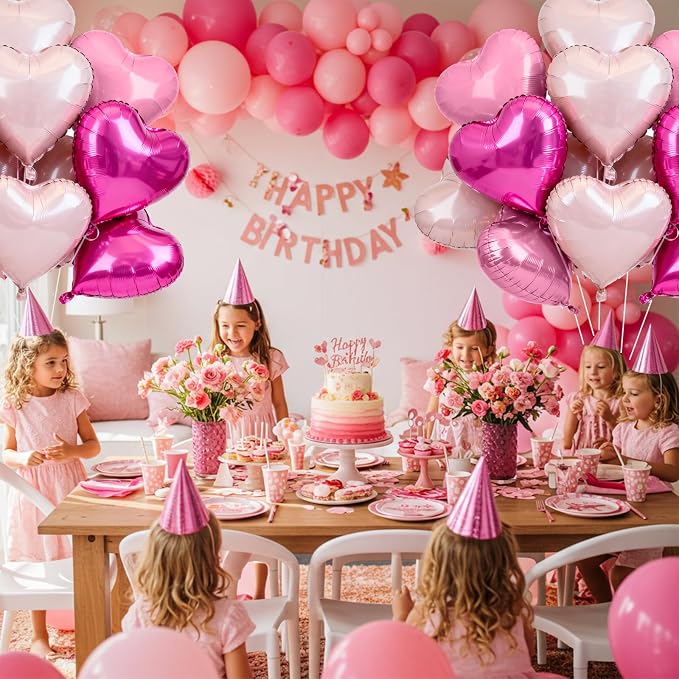 TONIFUL 30 Pcs 18 Inch Pink Hot Pink Baby Pink Heart Shape Foil Balloons | - Image 5