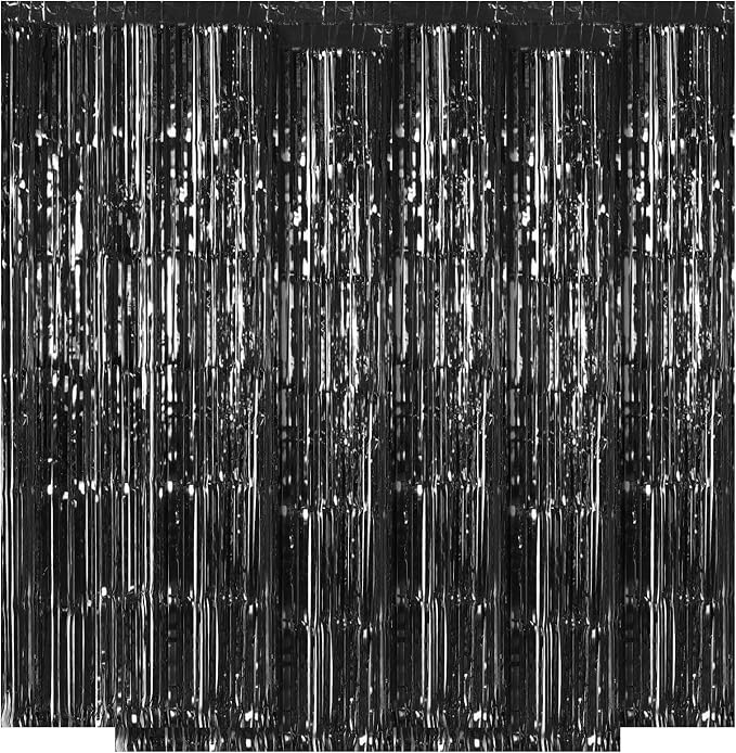 5 Pack Black Fringe Backdrop 3.2ft x 8.2ft Foil Curtain Tinsel Streamers by Ohiyoo