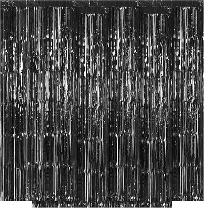 5 Pack Black Fringe Backdrop 3.2ft x 8.2ft Foil Curtain Tinsel Streamers by Ohiyoo