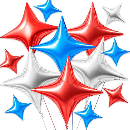 TONIFUL 30Pcs Four Pointed Star Balloon Blue Silver Red Foil Balloon | 26In & by TONIFUL
