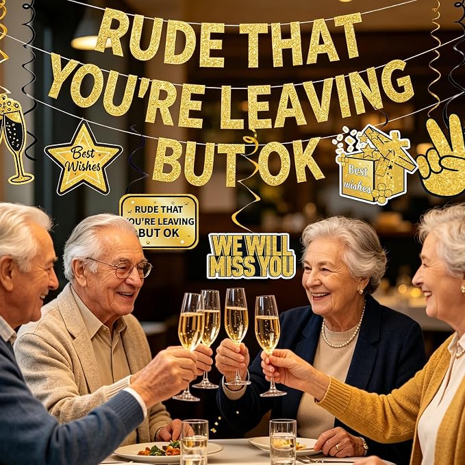 Gold Black Rude that You're Leaving But Ok Banner, Going Away Party Decorations - Image 5