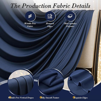 20 ft x 10 ft Wrinkle Free Navy Blue Backdrop Curtain - Image 4
