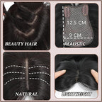 Hair Toppers for Women Real Human Hair, 360° 3D Human Hair Toppers for Women with Thinning Hair Upgrade Middle Part Clip in Bangs (Mocha Brown NEW, 14 Inch-3D-Side)
