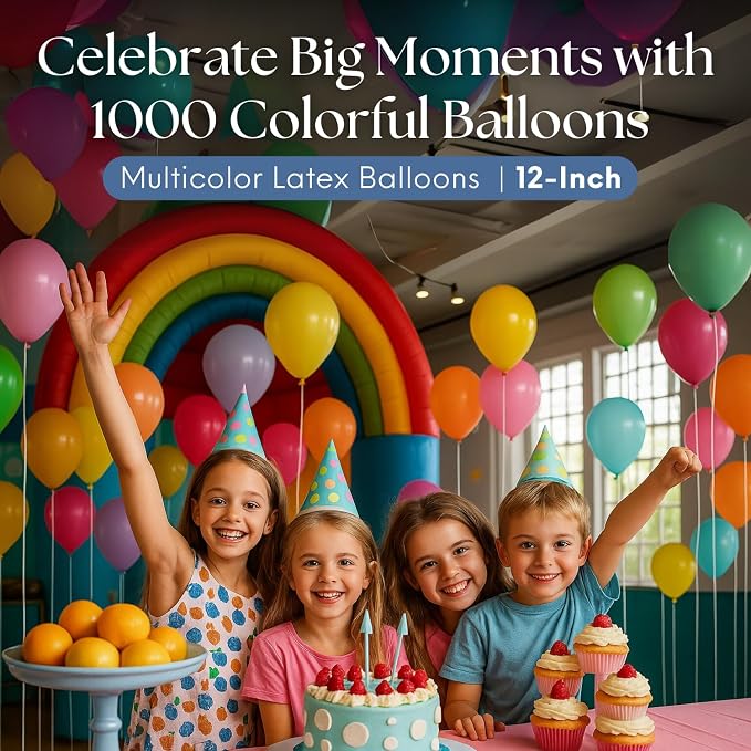 Monty 1000 Pcs Latex Balloons Bulk Rainbow Multicolor - Image 3