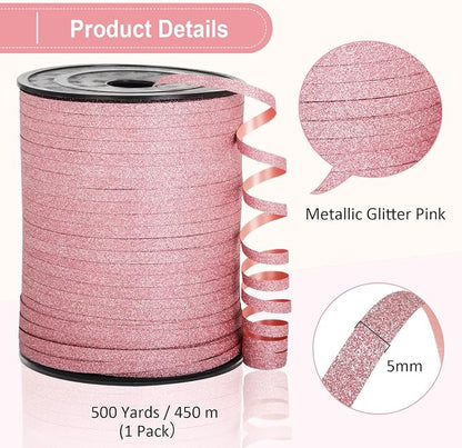 Pink Ribbon, 500 Yard Glitter Pink Curling Ribbon - Image 5