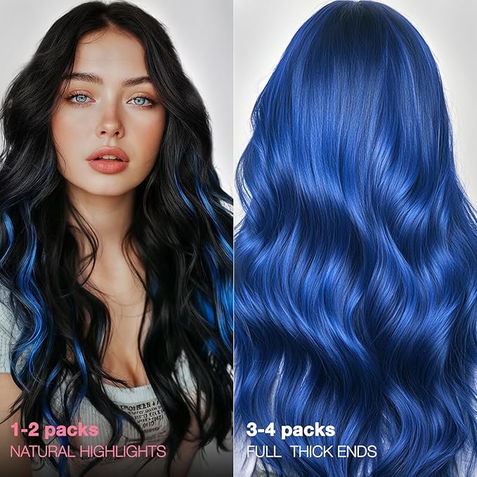 GOO GOO Tape in Hair Extensions Human Hair, Blue, 10inch 20g 10pcs, Colored Tape ins Human Hair Extensions, Silky&Soft Invisible Tape Ins, Hair Highlighted for Party