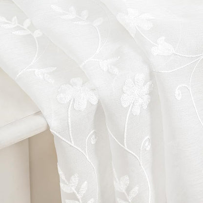 HOMEIDEAS White Sheer Curtains 84 Inches Long 2 Panels White Embroidered Floral - Image 7