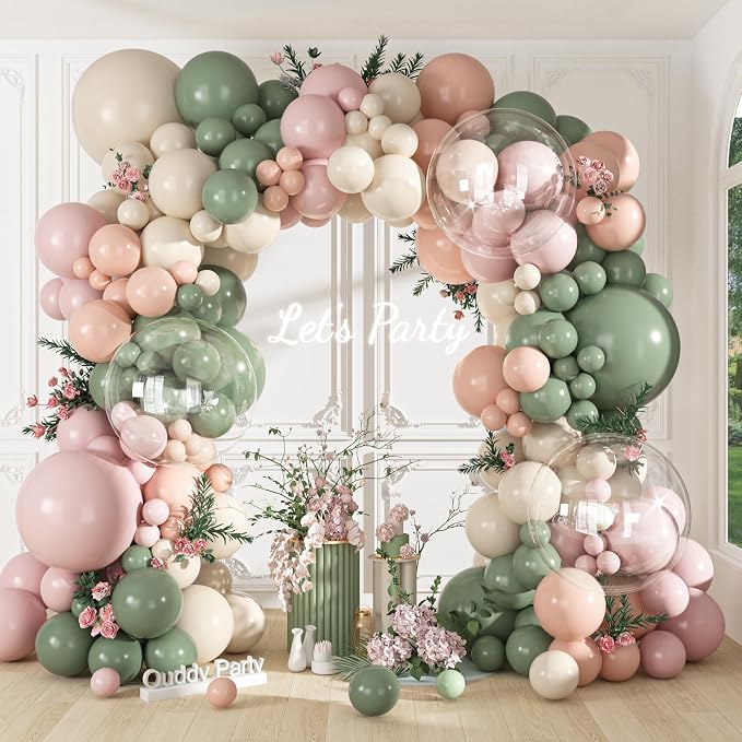 Ouddy Party 149Pcs Pink Sage Green Sand Balloon Garland Kit 18 12 10 5Inch | - Image 2