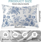 Satin Pillowcase 1 Pack-Blue Flowers Peonies Roses Silky Pillow Cover for Hair and Skin,King Size 20x36 Inch Soft Cooling Printed Pillow Cases with Hidden Zipper,Gifts for Women Men
