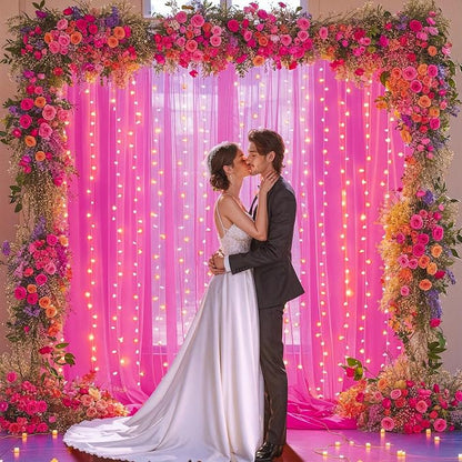 10x10ft Hot Pink Tulle Backdrop Curtain - Image 2