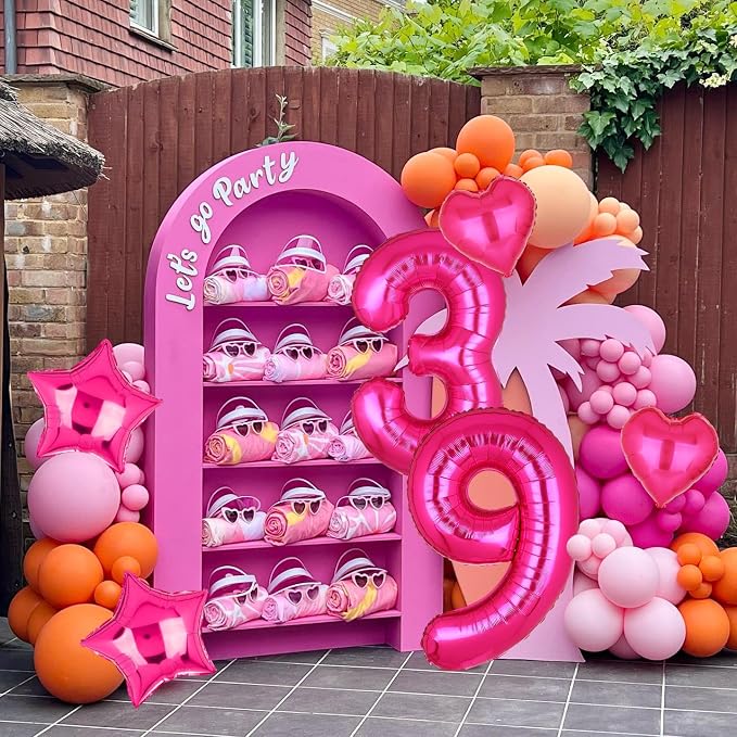 40 Inch Number Balloon Hot Pink 9 Set Cowgirl Pink 9th Birthday Decor 9 Pcs | - Image 6