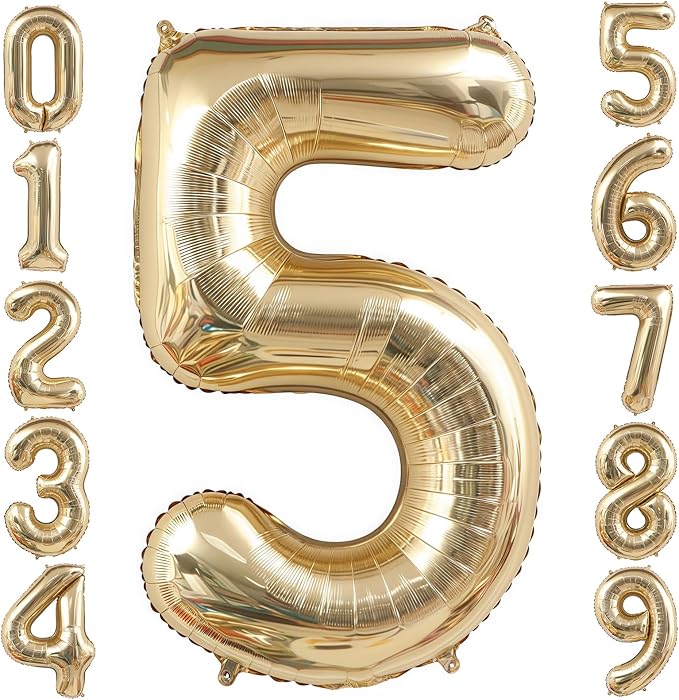 Champagne Gold 5 Balloon, 40 Inch Light Gold Number 5 Balloon Big Foil Mylar by BBPOOL