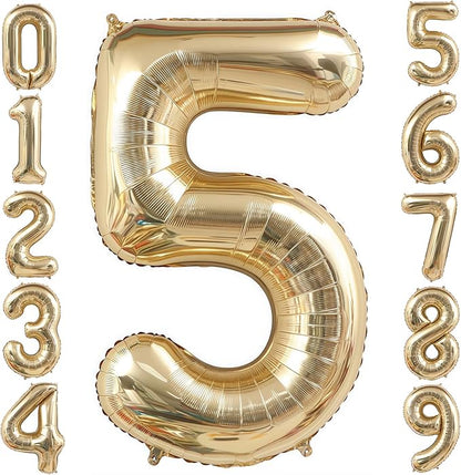 Champagne Gold 5 Balloon, 40 Inch Light Gold Number 5 Balloon Big Foil Mylar by BBPOOL