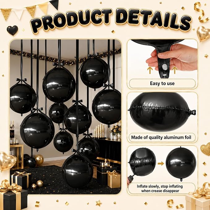 Black Round Foil Balloons - Image 8