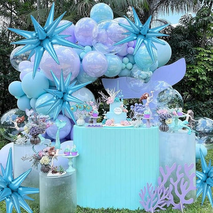 8 Pcs Light Blue Star Balloons, 27/22 inch One-Piece Explosion Foil Balloons - Image 7