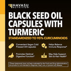 Black Seed Oil Capsules with Turmeric Curcumin Supplement - Immune & Digestive Health Support - 60 Count - Vegan, Non-GMO, Cold Pressed Black Seed Oil with Curcumin (95% Curcuminoids) - 1 Month Supply