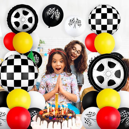 18" Race Cars Foil Balloons Stand Kit 4 Set, Sports Checkered Birthday Party - Image 6