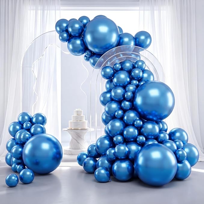 RUBFAC Blue Balloons Arch Kit Metallic Blue Different Sizes 129pcs | Pack of 18 by RUBFAC