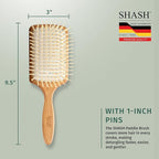 Made in Germany - SHASH Paddle Hair Brush for Hair Extensions, Thick And Curly Hair - Detangler With Long Pins & Rubber Cushion - Helps Detangle Knots, Eliminate Frizz, Reduce Pulling & Snagging