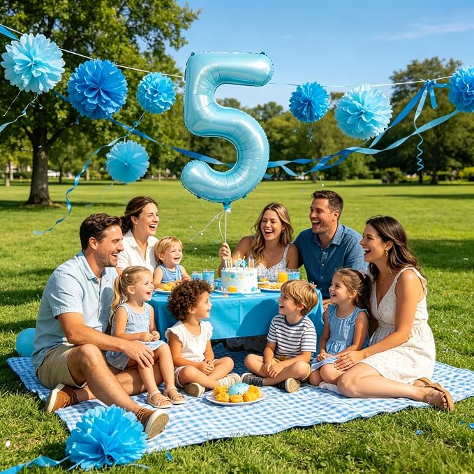 40 Inch Light Blue Number 5 Balloon | 5 Birthday Balloon - Image 7