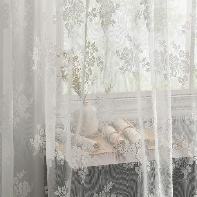 Kotile Ivory Sheer Lace Curtains - Image 4