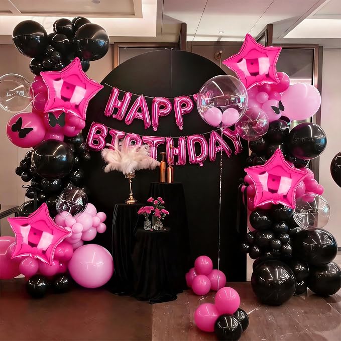 Happy Birthday Balloon Banner Hot Pink Star Balloons Pink Themed 25 Pcs | 16 - Image 6
