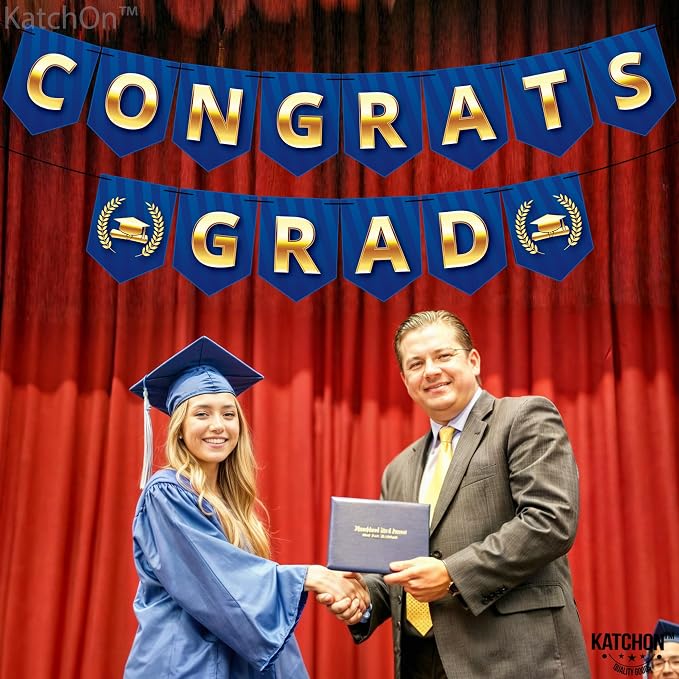 KatchOn Blue and Gold Congrats Grad Banner 10 Feet, Grad Party Decorations | No - Image 4
