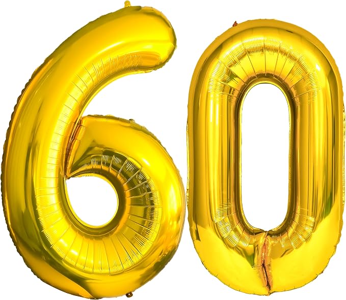 FIROMI 60 Number Balloons Gold Big Foil Mylar 60th Balloon Numbers 40-inch | by Firomi