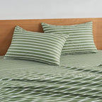 JELLYMONI 100% Natural Cotton Striped King Pillowcases Set, 2 Pack Green and White Stripes Pattern Printed Pillow Covers with Envelope Closure(Pillows are not Included)