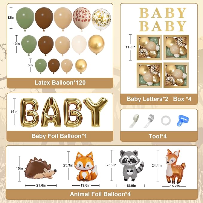 Amandir 137pcs Woodland Animals Baby Shower Decoration Boxes | Sage Green Brown - Image 2