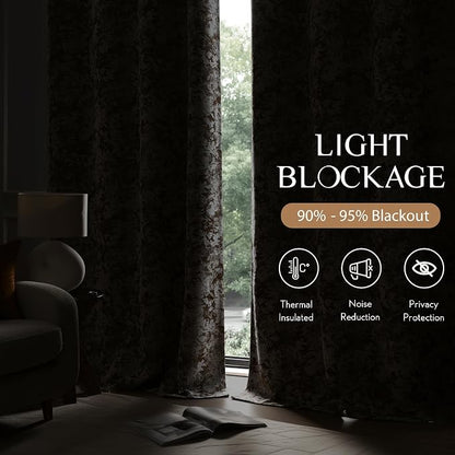 Beauoop Brown Floral Jacquard Blackout Curtains - Image 3