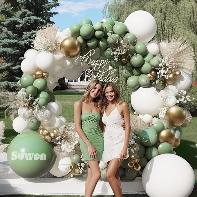 SUWEN Sage Green Balloons Arch Kit 153Pcs 18 10 5 Inch Garland | Sage Gold - Image 4