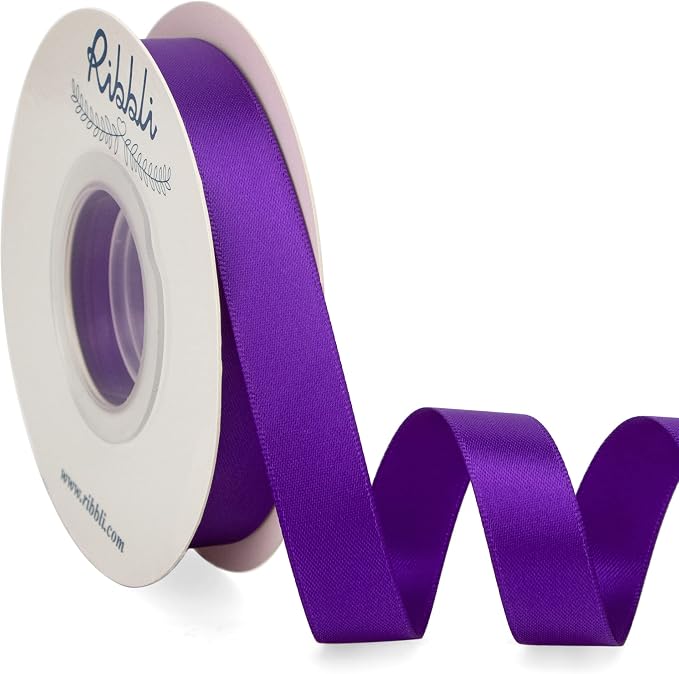 Ribbli Purple Satin Ribbon 5/8 inch x Continuous 25 Yards, Double Faced Satin by Ribbli