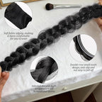 2PC Braided Headband with Tooth – Wide Faux Hair Braid Wig Hairband, Messy Fishbone & Geflochten Haarband Shape – for Women Fashion Accessories for Oktoberfest, Wedding, Parties, Comb Fit(Black)