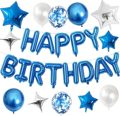 Happy Birthday Balloon Banner Blue Silver, 16 Inch Mylar Foil Letter Balloons - Image 8