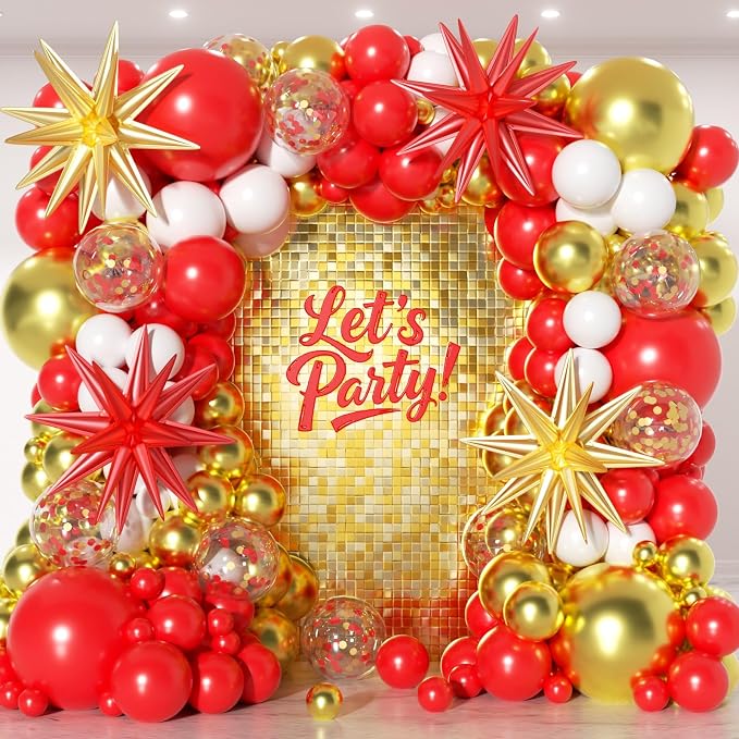 153Pcs Red and Gold White Balloons Garland Arch Kit by PTGOLUO