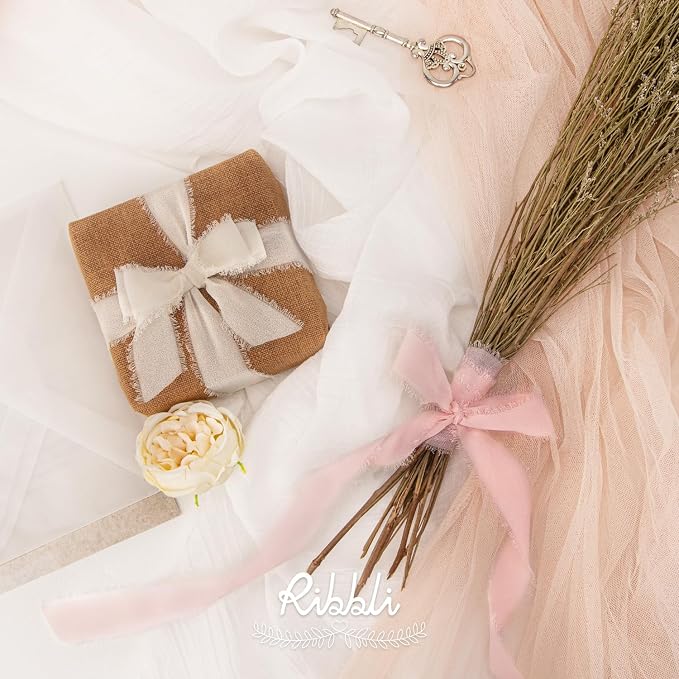Ribbli Pink Ribbon 1 Inch x 3 Rolls Total 24 Yards Cream/Blush Pink/Rose Gold - Image 3