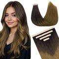 DOORES Tape in Hair Extensions Human Hair, Chocolate Dip Color Melt 12 Inch 20g 10pcs, Human Hair Extensions Natural Hair Extensions Seamless Straight