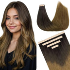 DOORES Tape in Hair Extensions Human Hair, Chocolate Dip Color Melt 12 Inch 20g 10pcs, Human Hair Extensions Natural Hair Extensions Seamless Straight