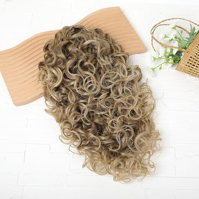 Flufymooz 100％ Pure Protein Ponytail Extension, 18 Inch Curly Claw Clip Ponytail Hair Extensions Natural Soft pony tail hairpiece for women-Dark Blonde