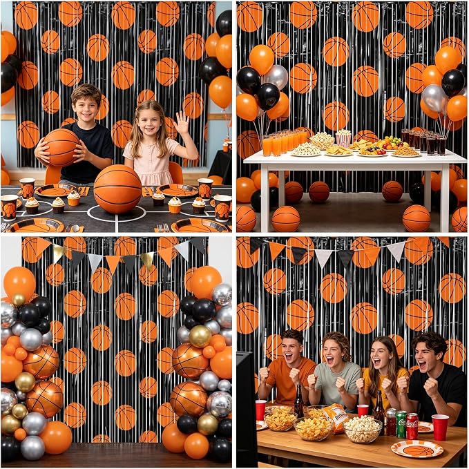 2 Packs Basketball Foil Fringe Curtain, Baby Shower, Game Day, Team Celebrations - Image 4