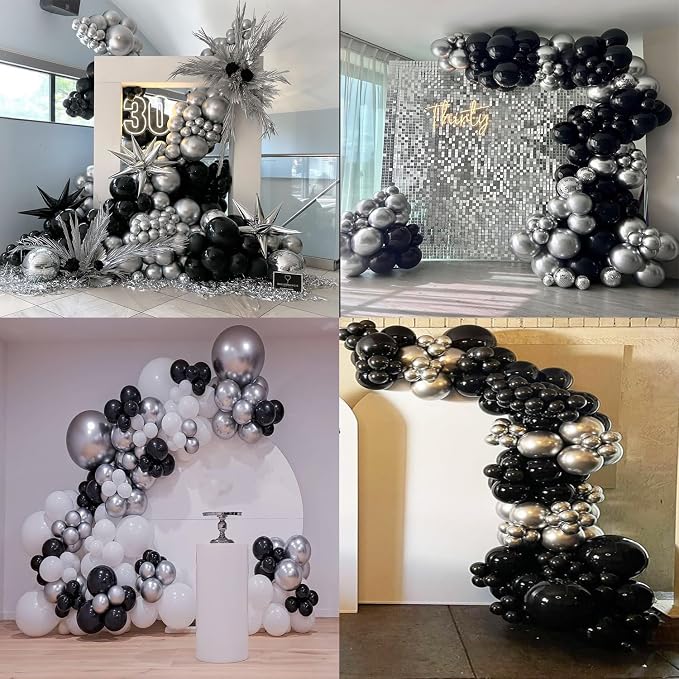 Black and Silver Balloons Garland Arch Kit - Image 6