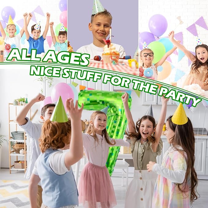 40 Inch Giant Green Pixel Miner Theme Number Balloons 40 Inch Foil Party - Image 5