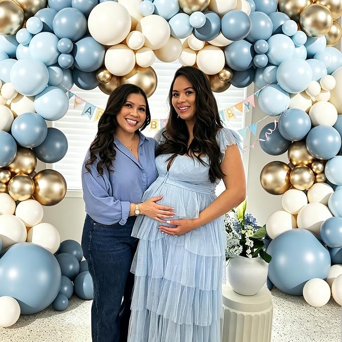 Dusty Blue Gold Balloon Garland Arch Kit - Image 4