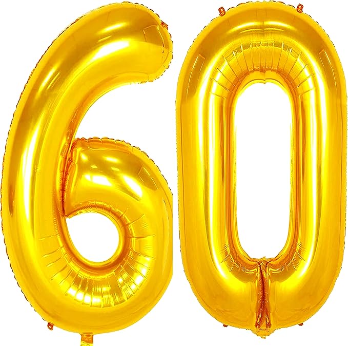 Jonhamwelbor 60 Number Balloons Gold Big Giant Jumbo Number 60 Foil Mylar by Jonhamwelbor